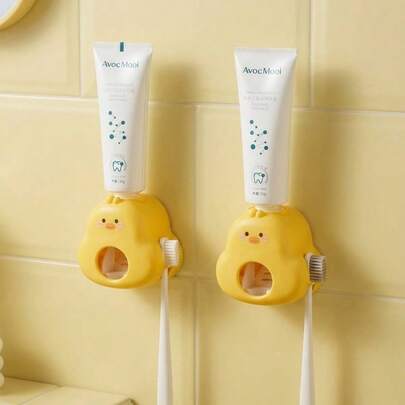 Joivida 1pc Wall Mounted Toothpaste Dispenser And Toothbrush Holder, Cute Duck Design, Plastic Material, Bathroom Decoration And Storage Accessories, Ideal Choice For Home Decoration, Birthdays, Anniversaries, Housewarming Gifts And Christmas Gifts
