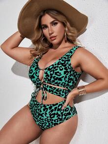 SHEIN Unity 2025 New Year Party Animal Print Plus Size One-Piece Swimsuit - Mint Blue - View 4