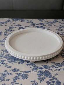 1PC Decor 12in Round Tray For Home Decor- White Wood Beaded Tray- Decorative Round Tray For Living Room Decor Coffee Table Decor Kitchen Table Decor Or Farmhouse Serving Tray - White - View 10