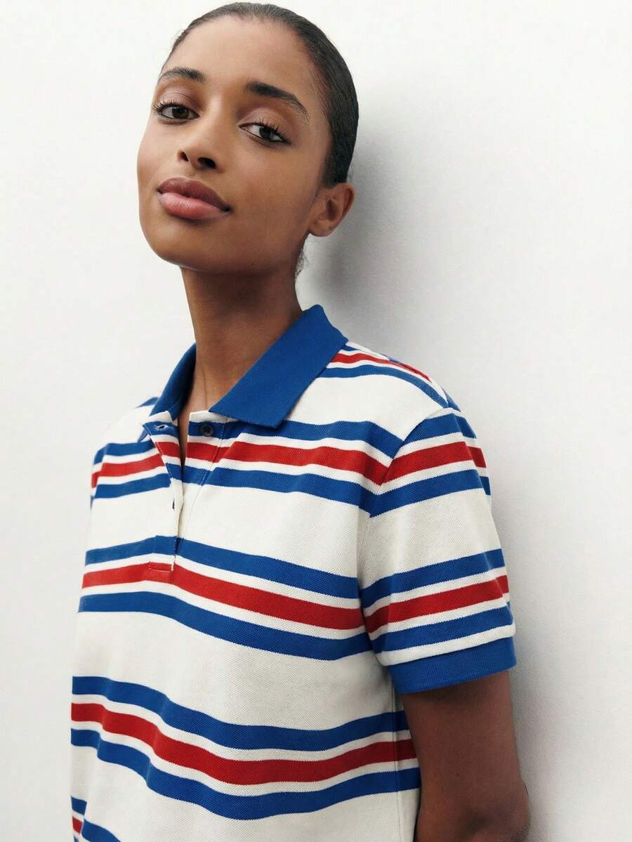 Nöista 女士条纹 Polo 领短袖休闲 T 恤 - 彩色 - 查看 1