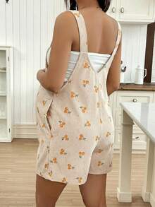 SHEIN Quần yếm in hình quả anh đào dành cho bà bầu, kiểu dáng thường ngày. - Nhiều màu - Xem 2