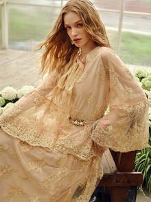 MOTF PREMIUM NICHE RESORT 26 EARLY AUTUMN LACE EMBROIDERY LOOSE FIT BLOUSE - Apricot - View 2