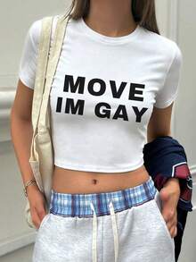 Áo thun tay ngắn "Tôi là Gay" có dòng chữ sáng tạo của Mỹ gợi cảm và táo bạo - trắng - Xem 3