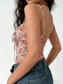 Cévolie Women's Floral Print Twist Front Camisole Top, Fashionable For Dates And Parties Cute Top Bustier Tops For Women Women's Corset Top Summer Tops For Women Women's Floral Top - Multicolor - View 2