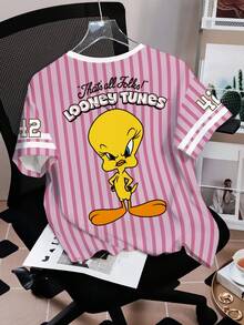 LOONEY TUNES X SHEIN 女士休闲卡通字母印花短袖T恤 - 白色 - 查看 2