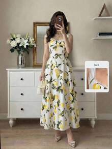 Modelyn Đầm midi không tay in họa tiết chanh thanh lịch dành cho nữ - Nhiều màu - Xem 1