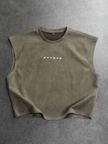STYNVO 男士休閒字母印花圓領背心，適合日常與戶外穿著，度假款 - 綠色 - 查看 4