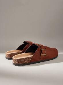 Solecia Chinelos de plataforma de moda feminina, sapatos de primavera com bico redondo e fivela quadrada decorativa, adequados para primavera, Páscoa, Natal - Vermelho Acastanhado - Ver 3