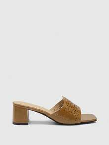 CUCCOO BIZCHIC Ladies Brown Hollow Upper High Heel Sandals, Square Toe Comfort High Heel Sandals Commuter Style Sandals Summer Shoes - Brown - View 2