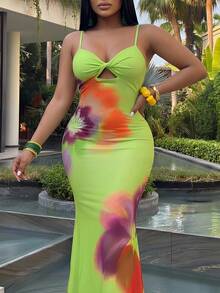 Slaydiva Đầm Slayr Plus Size họa tiết nhiệt đới xoắn phía trước dành cho nữ, đầm hè cho phái nữ, đầm Talk cho nữ, đầm Y2K, đầm Wow, thời trang nữ, trang phục hè cho nữ, đầm nữ, đầm hai mảnh mùa hè cho nữ. - màu xanh lá - Xem 6