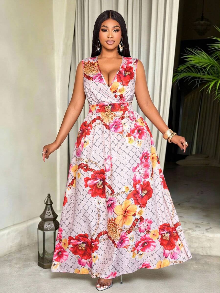 SOLERSUN Além disso, o vestido Plus Size Feminino com estampa retrô vibrante, decote halter nas costas, decote em V profundo e silhueta em A é perfeito para ocasiões como festivais de música, Páscoa, Nashville, temas boêmios, aniversários, formaturas, uso diário, férias, cruzeiros, praias e banhos de sol. - Rosa - Ver 1