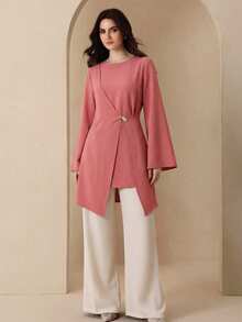 Camisa rosa con hebilla metálica asimétrica - Rosa - Ver 5