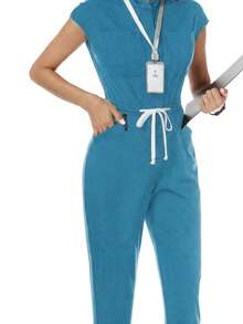 TaskEZ Uniforme de enfermera quirúrgica de mujer  TaskFit, bata de enfermera, uniforme de trabajador de salud con estampado de escarcha, mono con mangas de hombro, 4 bolsillos y cordón en la cintura - verde menta - Ver 6