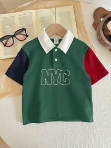 SHEIN Camisa polo con cuello y parches de colores contrastantes para niño - Multicolor - Ver 5