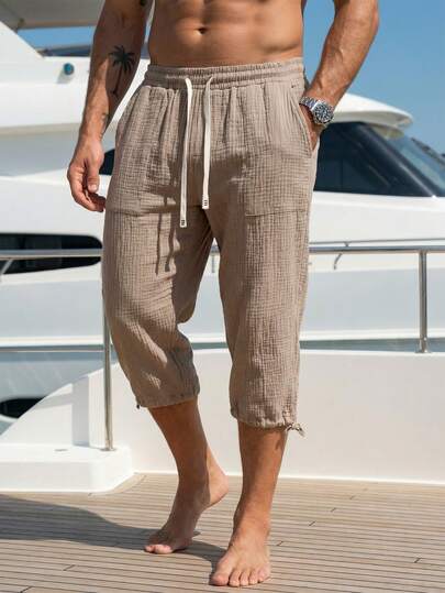 VENTUSAIL Men's Khaki Casual Everyday Commute Simple Solid Color Drawstring Waist Slant Pocket Long Pants