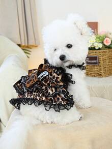 PETSIN 1pc Pet Fashion Leopard Pattern Puff Skirt Lace Ruffle Princess Style Strap Skirt, Cat And Dog Universal Clothes - leopard print - View 3