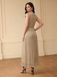 ZEYLAH SOLID RUCHED WAIST PLISSE DRESS,SUMMER OUTFITS - Apricot - View 5