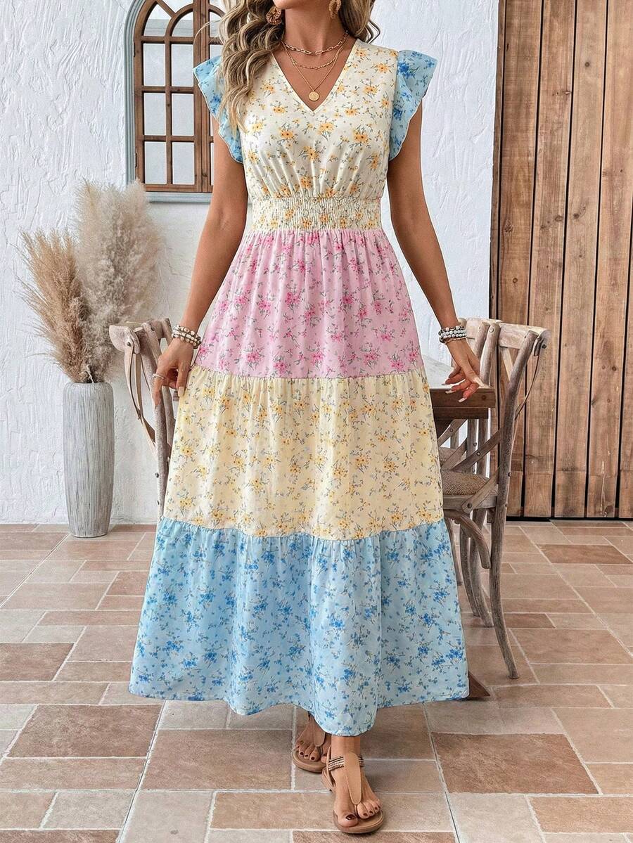 SHEIN LUNE Plus Size Paisley Print Long Vacation Casual Dress Boho Summer Old Money Outfits For Women Spring Break Rave Festival Mothers's Day Church - Multicolor - View 1