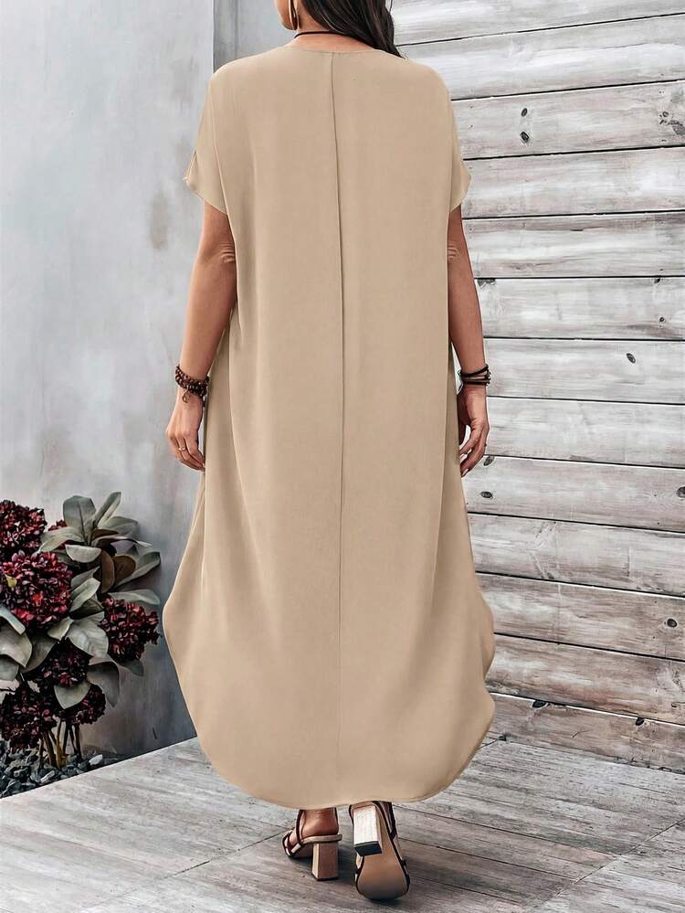 Plus Size Women Casual Solid Color Short Front Long Back Dress