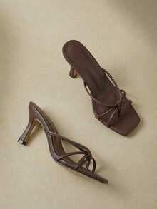 Brown Criss-Cross Strap Design Pointed Toe Stiletto Heel Slip-On Sandals, Fashionable High Heel Mules, Comfortable Brown High Heels With Kitten Heel, Suitable For Any Formal Occasion For Women - Brown - View 2