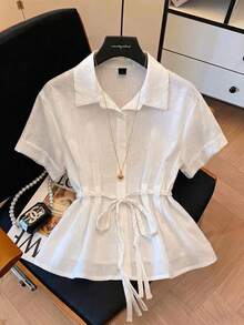GlowEve Women's Woven Casual And Simple Summer Blouse - White - View 1