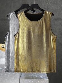 Manfinity Dauomo Men's Casual Summer Metallic Round Neck Tank Top, Suitable For Party - Multicolor - View 3