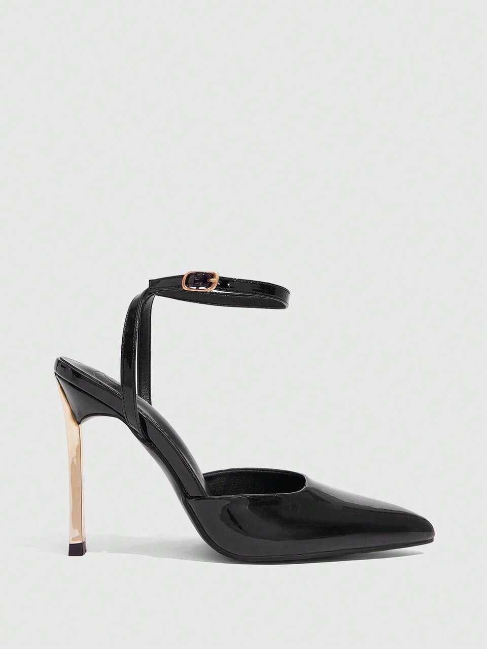 CUCCOO SZL Women Shoes Women's Pointed Stiletto Metal Heel Black Back Ankle Strap Temperament Elegant Fashion Sexy Women's High Heels Shoes Suitable For Parties, Parties, Banquets And Other Occasions Women's Shoes