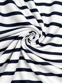 Everyssa 女士新款条纹印花圆领修身无袖连衣裙，春夏款 - 黑與白 - 查看 5