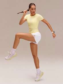 GLOWMODE Áo thun Power Play Quick-Dry ôm dáng, thích hợp cho phòng tập gym. - French Vanilla - Xem 7