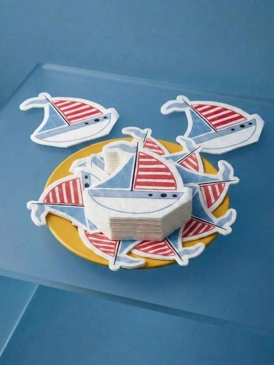 Joivida 1 pieza Servilletas de fiesta con forma única de velero, adecuadas para cumpleaños, fiestas de bebé, decoración festiva, apropiadas para pastelerías, cafeterías, restaurantes, Halloween, Navidad y suministros para fiestas - Tejido de color de forma especial de velero de dibujos animados - Ver 1