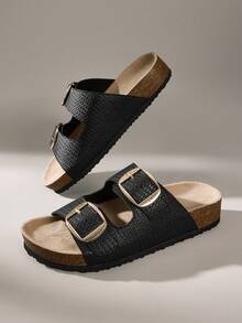 Solecia Women's Adjustable Buckle Casual Beach Slippers For Christmas Summer Shoes - Black - View 6