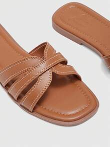 CUCCOO BIZCHIC Sandal đế bằng nữ màu nâu mới, kiểu dáng thường ngày, thích hợp cho kỳ nghỉ hè, đi biển. - màu nâu - Xem 5