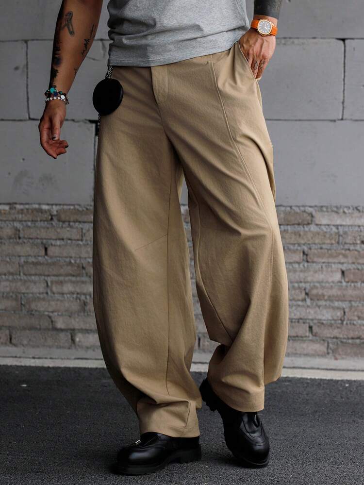 Khaki Elastic Waist Men's Pants