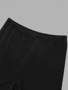 2 pièces/Set T-shirt à manches courtes à col rond avec imprimé nœud papillon et short skinny tricoté pour adolescentes. Tenue décontractée et minimaliste pour le printemps et l'été - Blanc - Voir 3