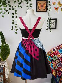 Sunspun Plus Size Women Summer Fashion Vacation Style Patchwork Printed Criss-Cross Backless Strap Dress - Multicolor - View 2