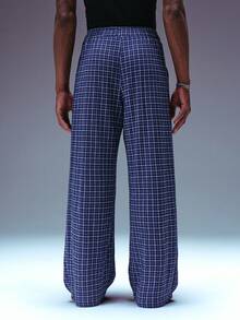 STYNVO 男士字母图案格子阔腿宽松裤 - 藍色 - 查看 2