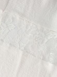 Zayélia Off-White 女款休閒長褲，彈性直筒褲管，蕾絲拼接設計，適合海灘與夏季穿著 - 白色 - 查看 4
