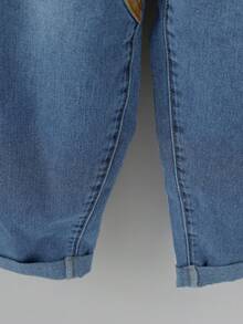 EMERY ROSE Mature Denim 女士休闲时尚街头风日常通勤双色拼接口袋宽松牛仔连体裤 - 中等水洗藍 - 查看 5
