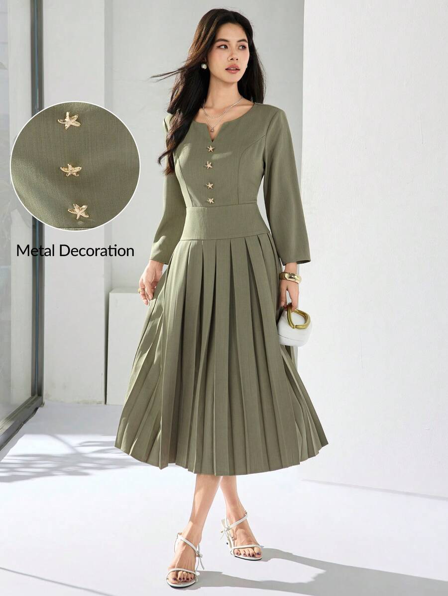Heiryn Vestido plisado con decoración de estrella de mar elegante para uso diario, otoño