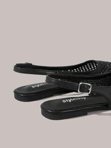 Styleloop 女士鞋履 假日风草编平底鞋 假日风穿搭 波西米亚风 美式复古风 西部风 音乐节穿搭 派对穿搭 平底女鞋 - 黑色 - 查看 6