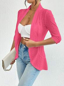 Firerie Women's Solid Color Embroidered 3/4 Sleeve Open Front Casual Lightweight Jacket In Fall/Winter - Hot Pink - View 3