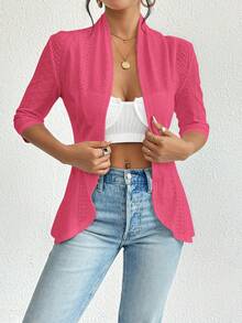 Firerie Women's Solid Color Embroidered 3/4 Sleeve Open Front Casual Lightweight Jacket In Fall/Winter - Hot Pink - View 5