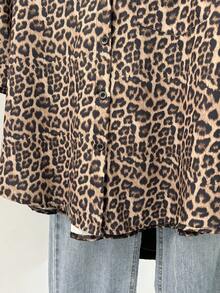 Franclia Women's Chic Leopard Print Blouses,Dark Brown Loose Fit Half Sleeve Shirts,Fall Winter Everyday Casual Simple Versatile Cheetah Pattern Blouses - Multicolor - View 8