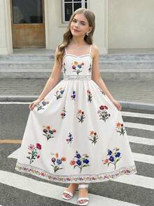 SHEIN 少女碎花无袖中长连衣裙 - 彩色 - 查看 6