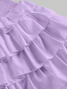 ROMWE J-Fashion Women's Casual Solid Color Cake Skirt, Summer - Mauve Purple - View 4