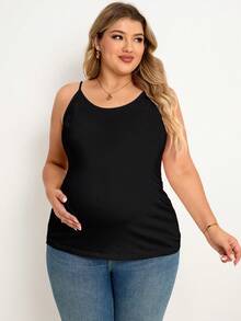 Plussiva Maternity Plus Size Casual Solid Color Camisole Top Post Partum Lounge White Black Summer - Black and White - View 8