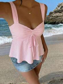 Veykashi Casual Minimalist All-Match Striped Camisole Top, Suitable For Plus Size Women In Summer, Cute Summer Top - Multicolor - View 4