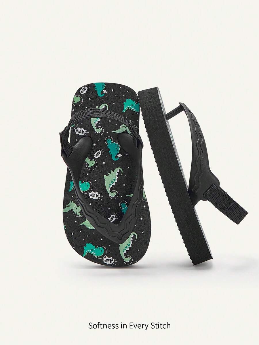 Cozy Pixies 一雙男嬰童夾腳拖鞋,恐龍太空動物卡通圖案印花趣味可愛精緻配色配件,日常穿搭可愛百搭夏季海邊海灘度假嬰兒拖鞋 - 彩色 - 查看 1