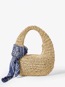 Viva Strut Túi xách nữ họa tiết Paisley, túi đeo vai, túi hobo, túi rơm, túi đan bằng rơm, thời trang, đơn giản, cá tính, đa năng, thích hợp cho bãi biển, kỳ nghỉ, mùa hè, ven biển, tiệc bãi biển, lễ hội âm nhạc. - Màu Khaki - Xem 3