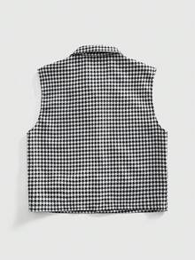 ROMWE MEN Street Life Áo vest nam tuổi teen kiểu dáng thường ngày, kẻ caro, cài cúc phía trước và có túi, thích hợp cho mùa hè. - Đen và trắng - Xem 2